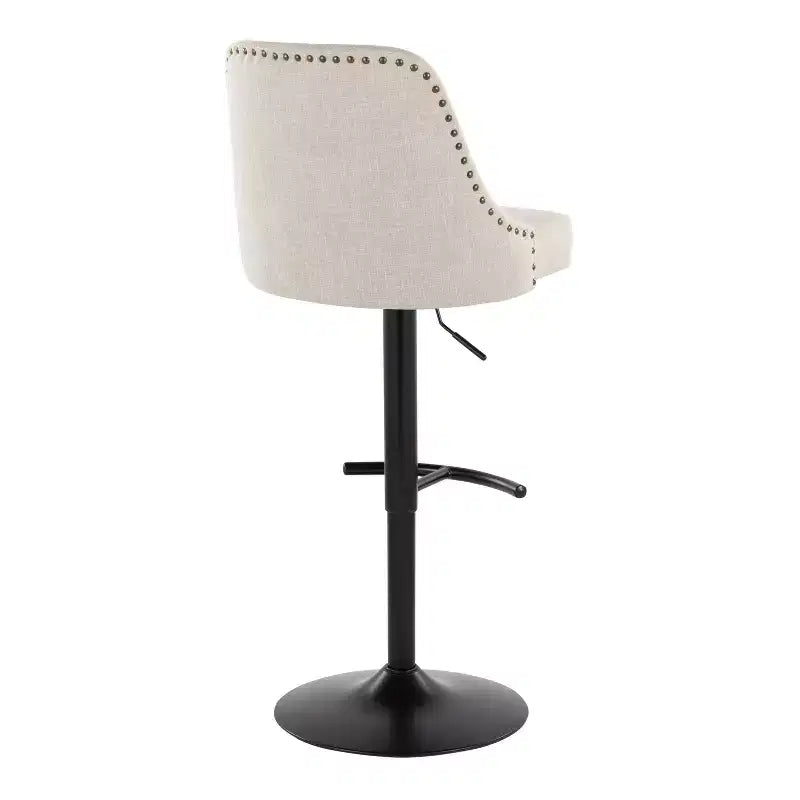 LumiSource Set di 2 Sgabelli da Bar Marcel con Borchie Metallo Nero/Tessuto Crema/Metallo Ottone