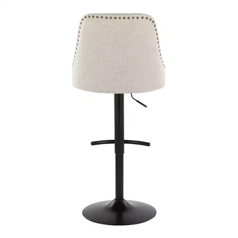 LumiSource Set di 2 Sgabelli da Bar Marcel con Borchie Metallo Nero/Tessuto Crema/Metallo Ottone