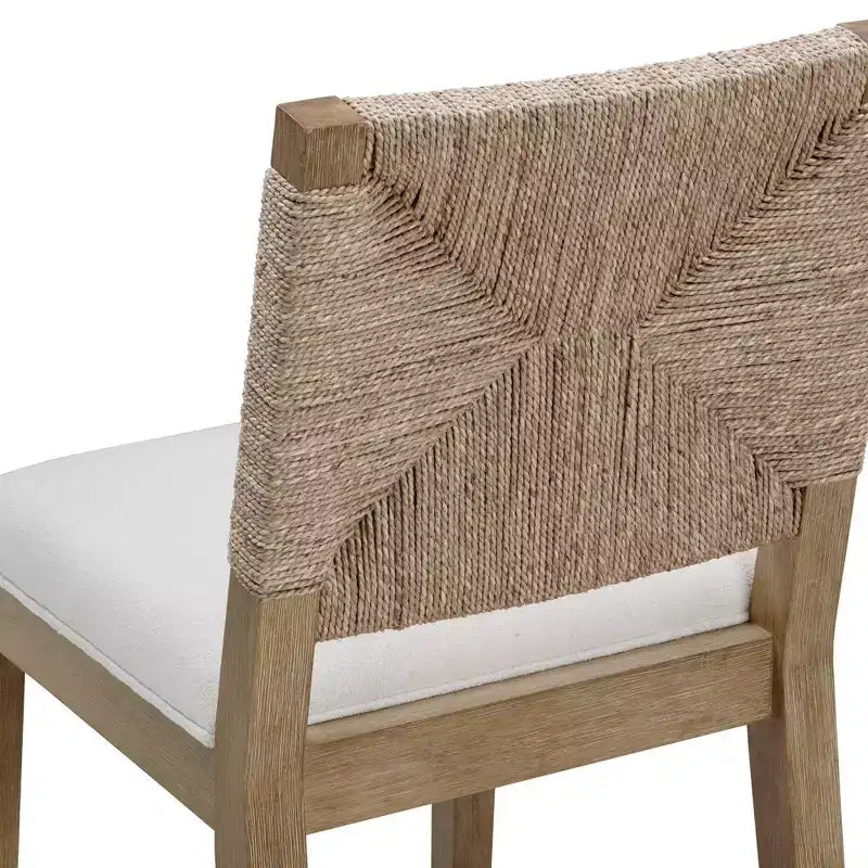 Sgabello da bar Nathan James Beacon, altezza bancone, crema bouclé color erba marina: Schienale intrecciato, struttura in legno di gomma
