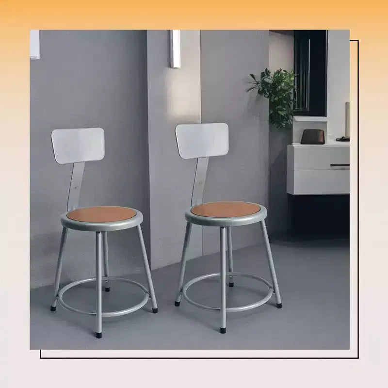Sgabello in acciaio Hampden Furnishings da 18" con schienale, collezione Felix, grigio
