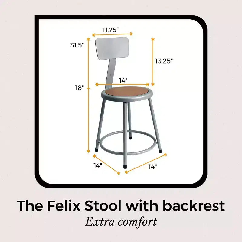 Sgabello in acciaio Hampden Furnishings da 18" con schienale, collezione Felix, grigio