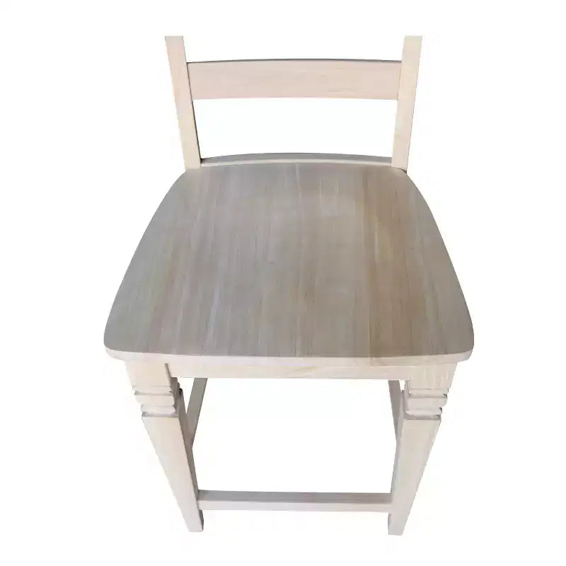 Sgabello da bar Java Counter Height da 60 cm non rifinito - International Concepts: Legno massello, schienale a scala