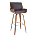 30" Gambier Mid-Century Swivel Bar Height Barstool Brown - Armen Living: Adjustable, Faux Leather, Chrome-Plated Steel Frame
