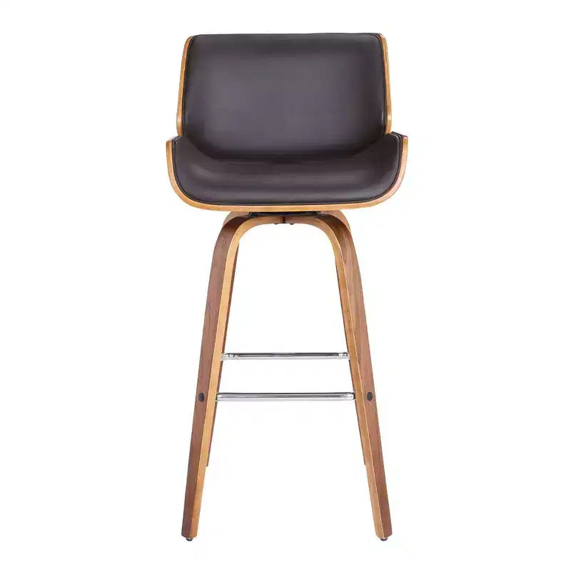 Sgabello da bar Gambier Mid-Century girevole, altezza bar, 76 cm, marrone - Armen Living: Regolabile, Similpelle, Struttura in Acciaio Cromato