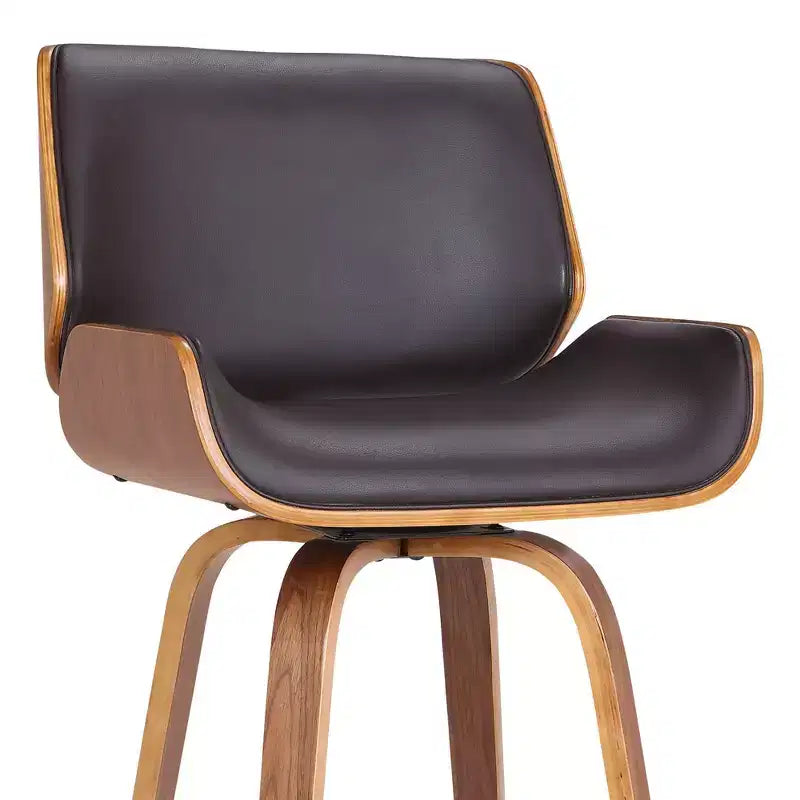 Sgabello da bar Gambier Mid-Century girevole, altezza bar, 76 cm, marrone - Armen Living: Regolabile, Similpelle, Struttura in Acciaio Cromato