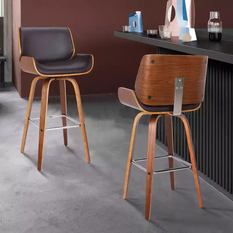 Sgabello da bar Gambier Mid-Century girevole, altezza bar, 76 cm, marrone - Armen Living: Regolabile, Similpelle, Struttura in Acciaio Cromato