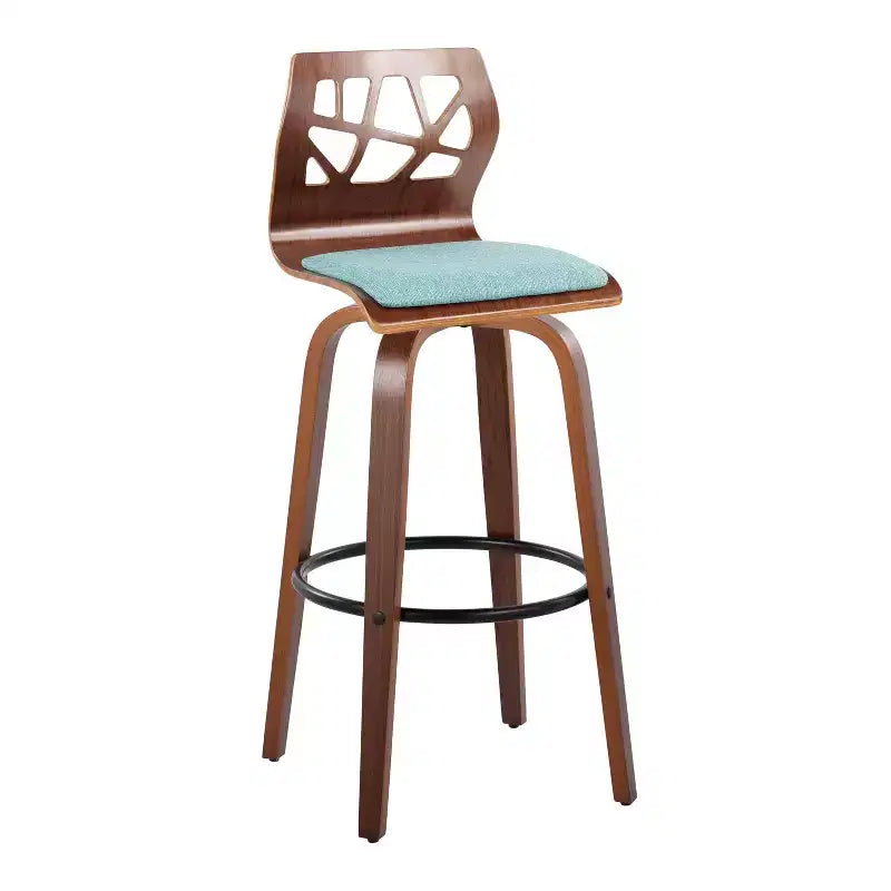 Set di 2 sgabelli da bar Folia Noce/Nero/Verde acqua - LumiSource: Moderni di metà secolo, Girevoli, Imbottiti, Struttura in legno