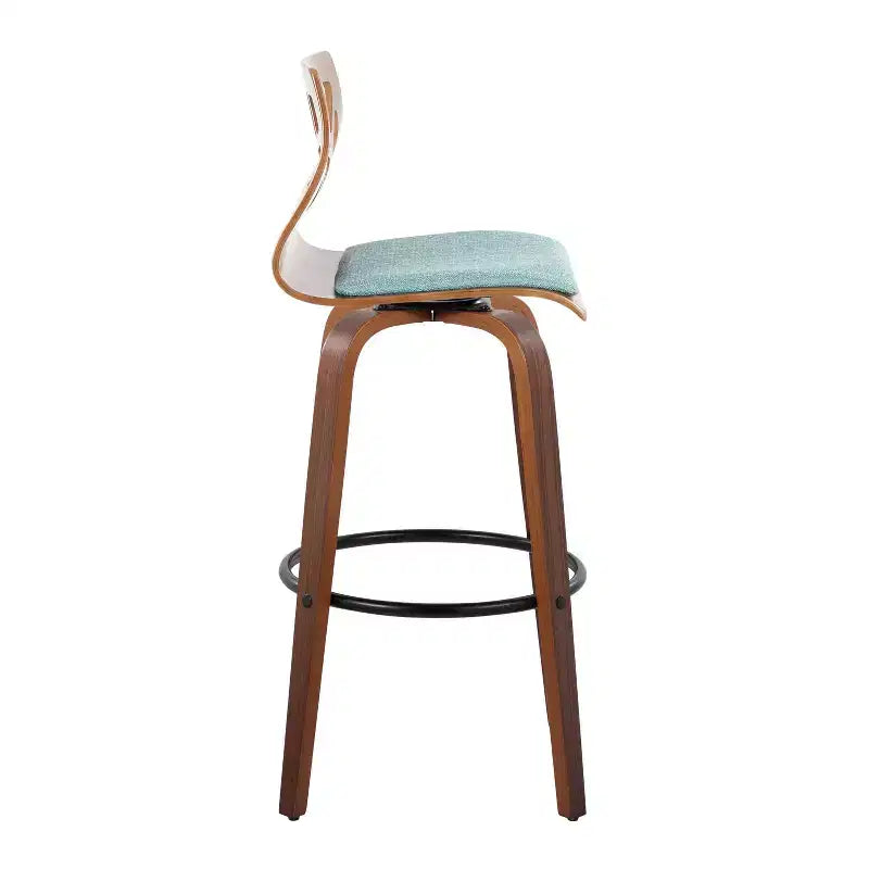 Set di 2 sgabelli da bar Folia Noce/Nero/Verde acqua - LumiSource: Moderni di metà secolo, Girevoli, Imbottiti, Struttura in legno