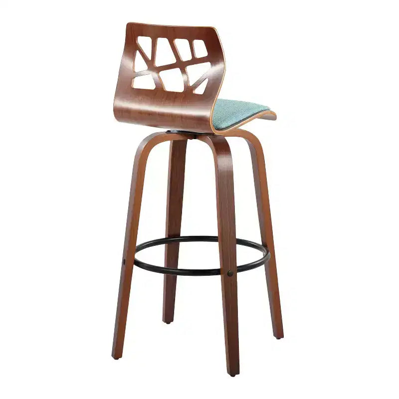 Set di 2 sgabelli da bar Folia Noce/Nero/Verde acqua - LumiSource: Moderni di metà secolo, Girevoli, Imbottiti, Struttura in legno