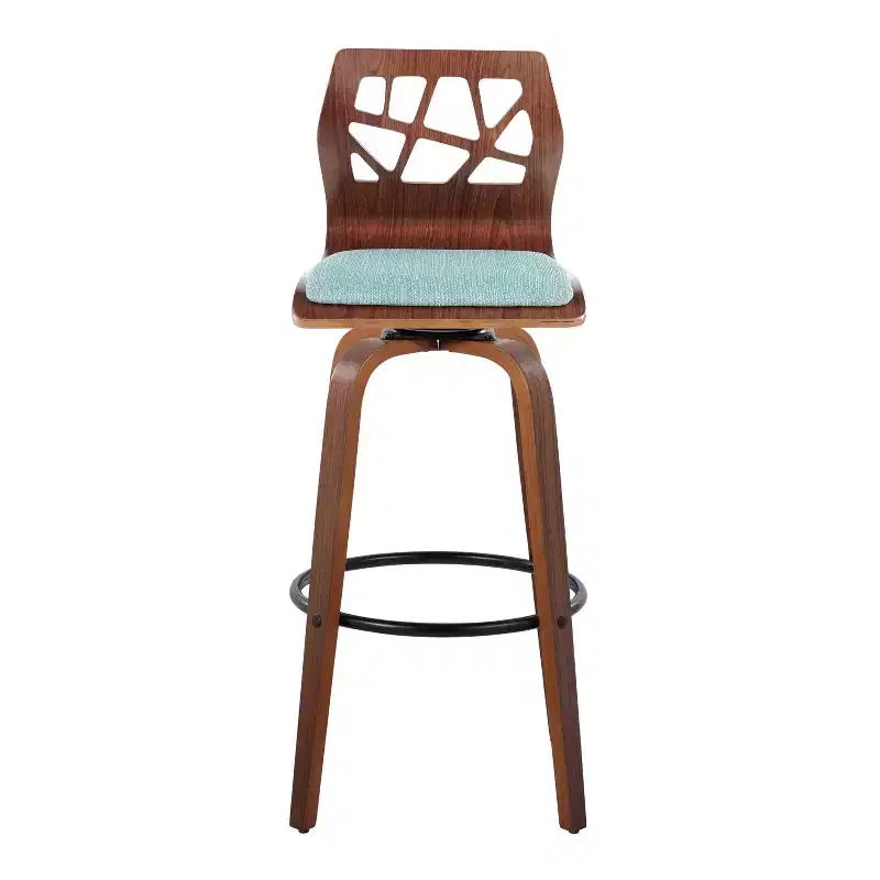 Set di 2 sgabelli da bar Folia Noce/Nero/Verde acqua - LumiSource: Moderni di metà secolo, Girevoli, Imbottiti, Struttura in legno