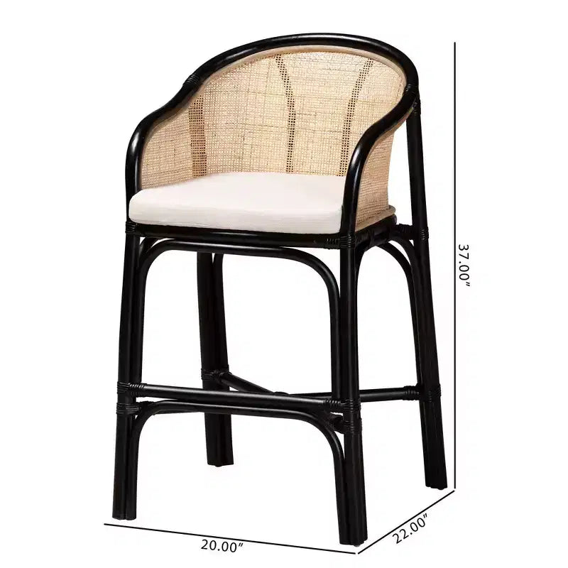 Sgabello da bar Miranda Two-Tone Rattan Counter Height Bianco/Marrone Naturale/Nero di bali & pari: Rivestimento in poliestere, nessun montaggio richiesto