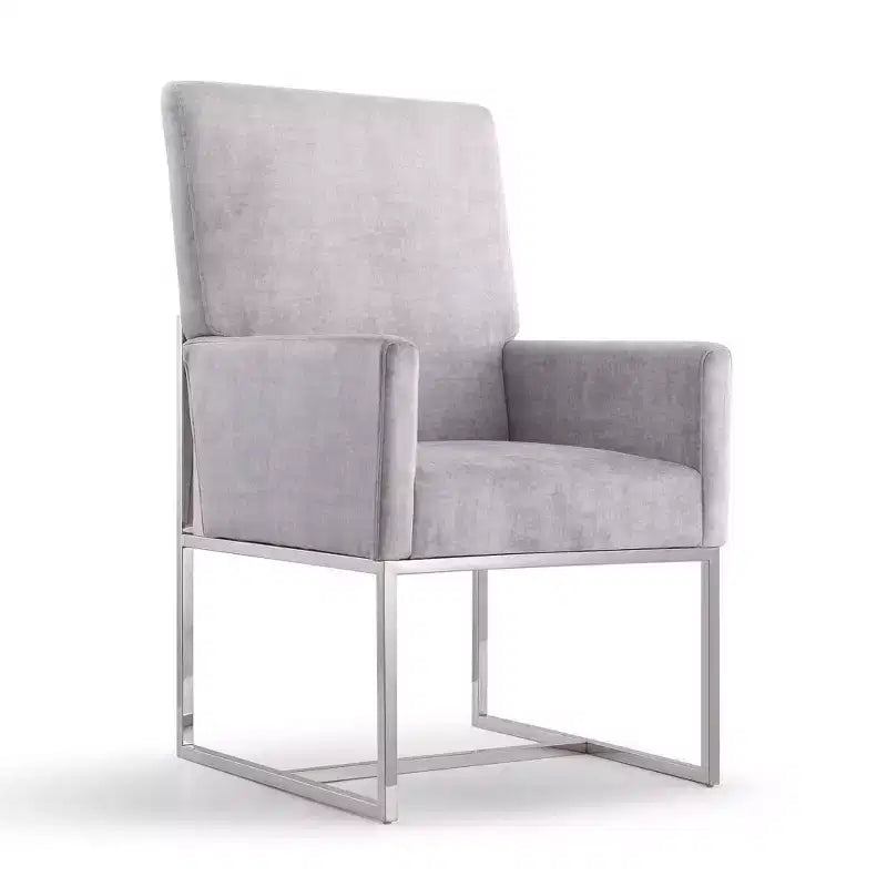 Element Velvet Dining Armchair Gray: High-Back, Stainless Steel Frame - Manhattan Comfort