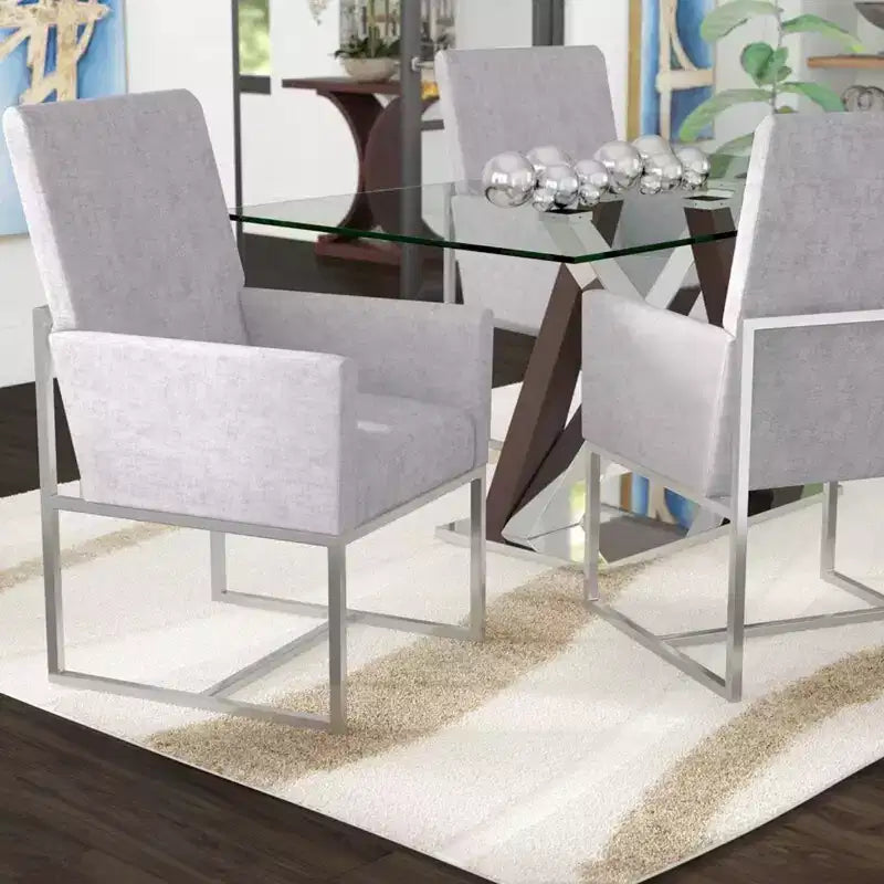 Sedia da pranzo imbottita Element Velvet grigia: schienale alto, struttura in acciaio inossidabile - Manhattan Comfort