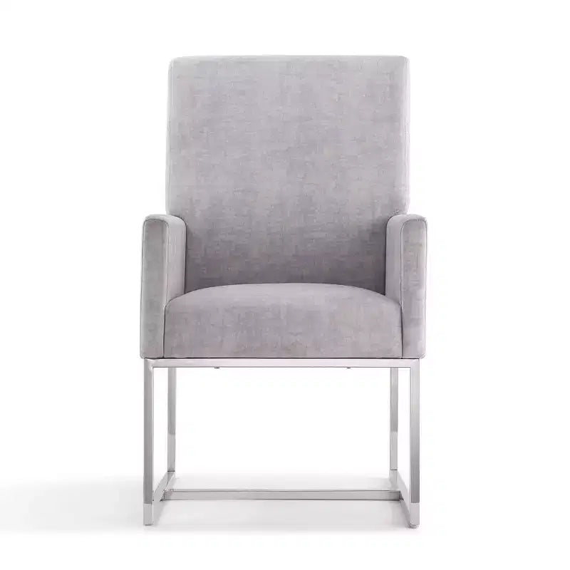 Sedia da pranzo imbottita Element Velvet grigia: schienale alto, struttura in acciaio inossidabile - Manhattan Comfort