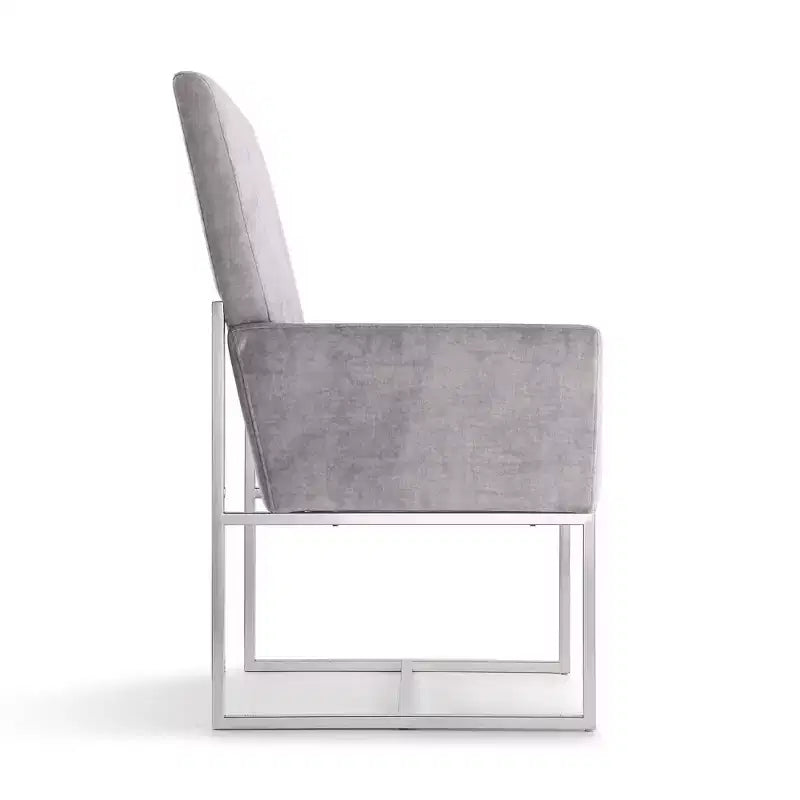 Sedia da pranzo imbottita Element Velvet grigia: schienale alto, struttura in acciaio inossidabile - Manhattan Comfort