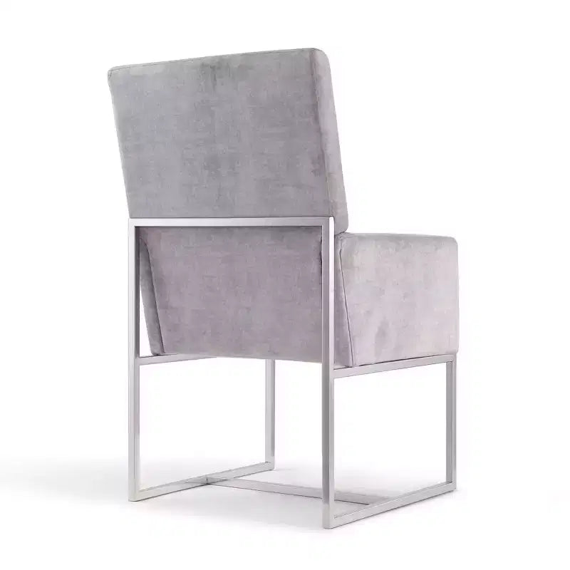 Sedia da pranzo imbottita Element Velvet grigia: schienale alto, struttura in acciaio inossidabile - Manhattan Comfort
