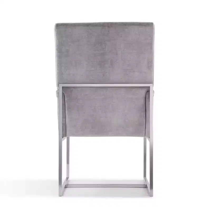 Sedia da pranzo imbottita Element Velvet grigia: schienale alto, struttura in acciaio inossidabile - Manhattan Comfort