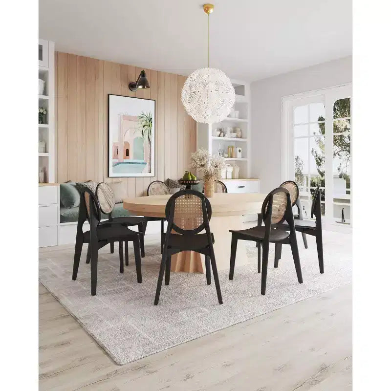 Set di 4 sedie da pranzo rotonde Versailles Nero/Naturale: Struttura in legno di frassino, nessun assemblaggio richiesto - Manhattan Comfort