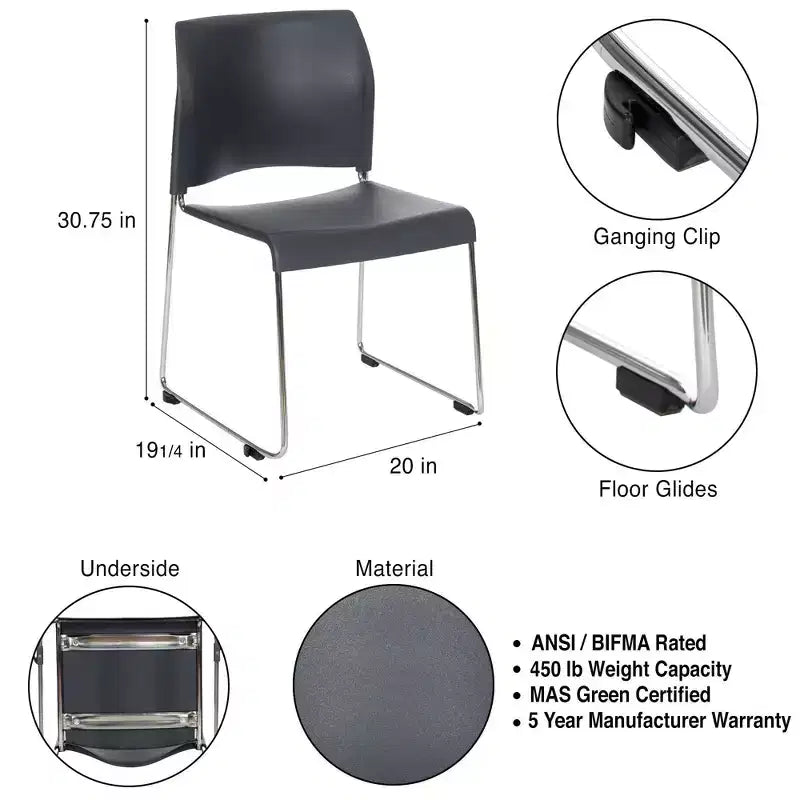 Sedie impilabili in plastica Hampden Furnishings Jody Collection 4 pezzi color antracite: set da 4, nessun assemblaggio richiesto, polipropilene, struttura in acciaio