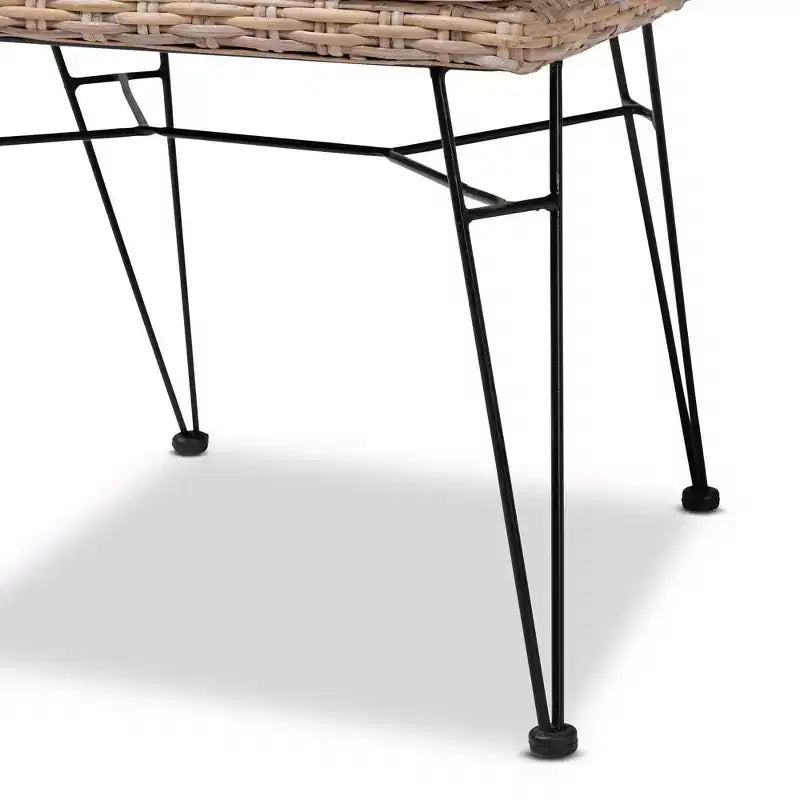 Sedia da pranzo in metallo Nafaro Rattan, 2 pezzi, con cuscino, set nero/bianco - bali & pari