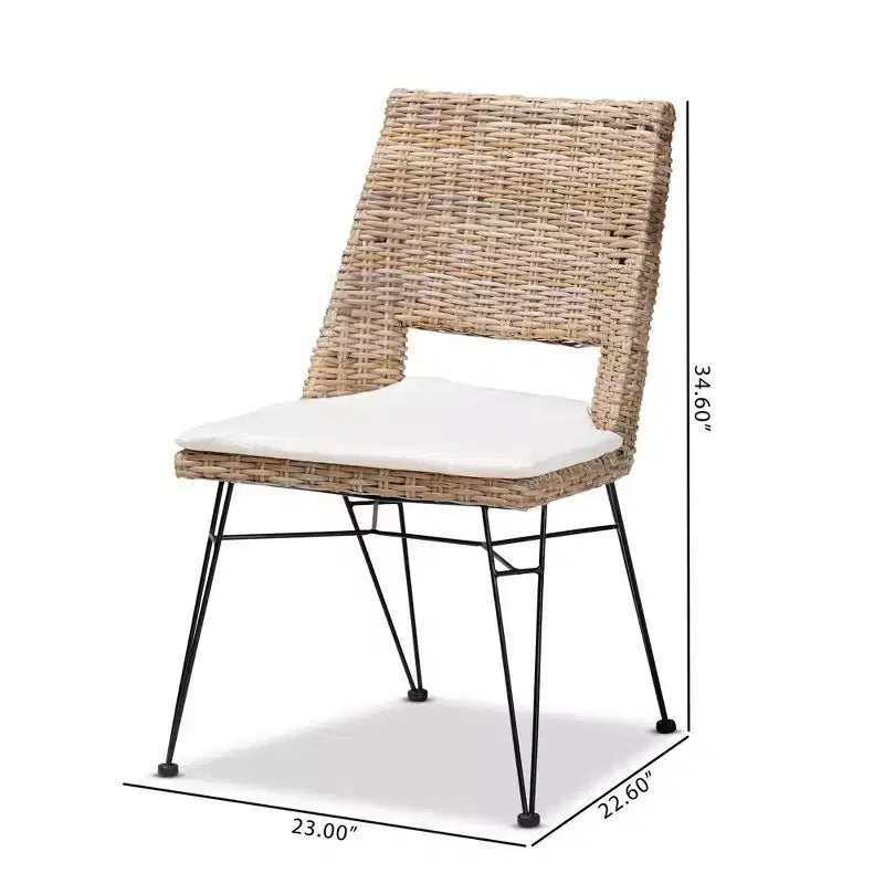 Sedia da pranzo in metallo Nafaro Rattan, 2 pezzi, con cuscino, set nero/bianco - bali & pari