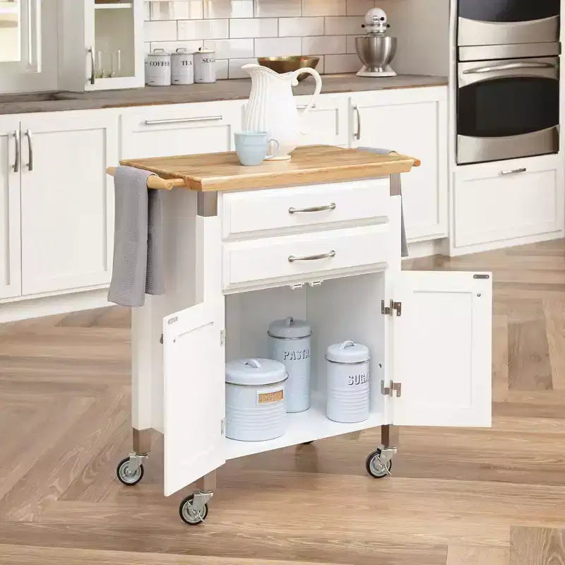 Home Styles Carrello da cucina Dolly Madison piccolo con piano naturale bianco sporco: Contenitore mobile, struttura in legno, 2 cassetti e ante