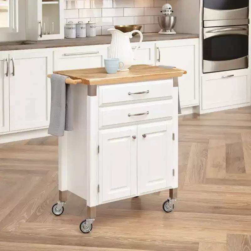 Home Styles Carrello da cucina Dolly Madison piccolo con piano naturale bianco sporco: Contenitore mobile, struttura in legno, 2 cassetti e ante