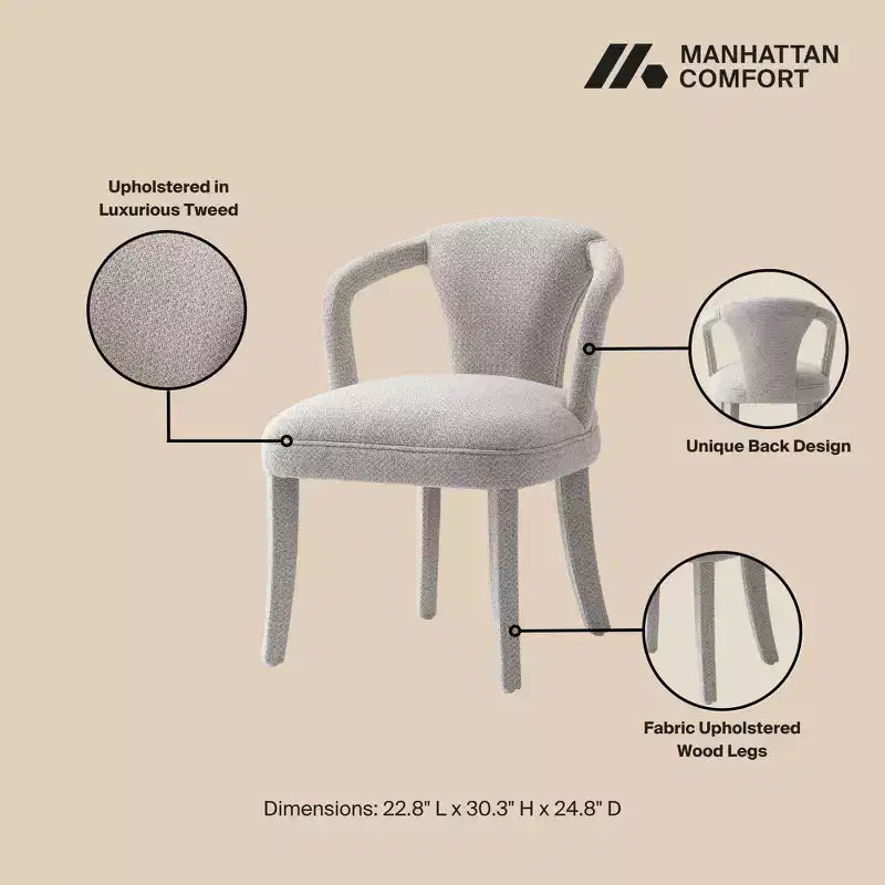 Manhattan Comfort Palmer Sedia da pranzo imbottita moderna in tweed, color argento
