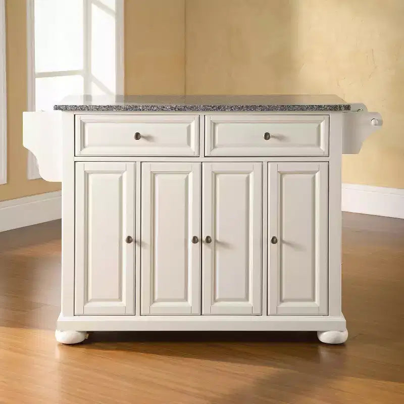 Isola da cucina/Carrello a dimensioni piene Crosley Alexandria in granito grigio con piano bianco: Contenitore, Portaspezie, Portasciugamani