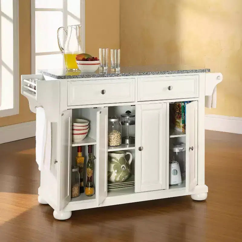 Isola da cucina/Carrello a dimensioni piene Crosley Alexandria in granito grigio con piano bianco: Contenitore, Portaspezie, Portasciugamani