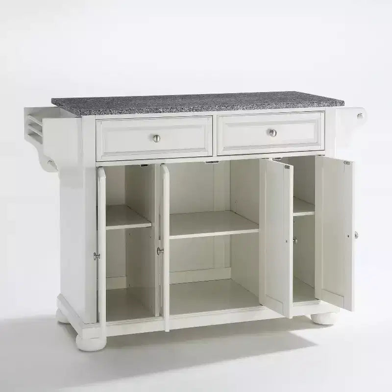 Isola da cucina/Carrello a dimensioni piene Crosley Alexandria in granito grigio con piano bianco: Contenitore, Portaspezie, Portasciugamani