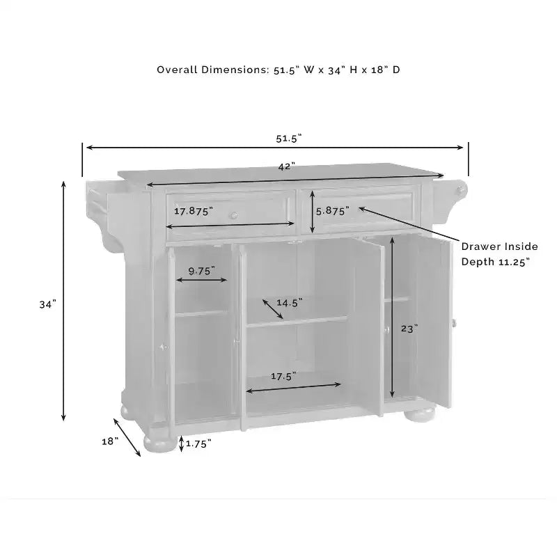 Isola da cucina/Carrello a dimensioni piene Crosley Alexandria in granito grigio con piano bianco: Contenitore, Portaspezie, Portasciugamani