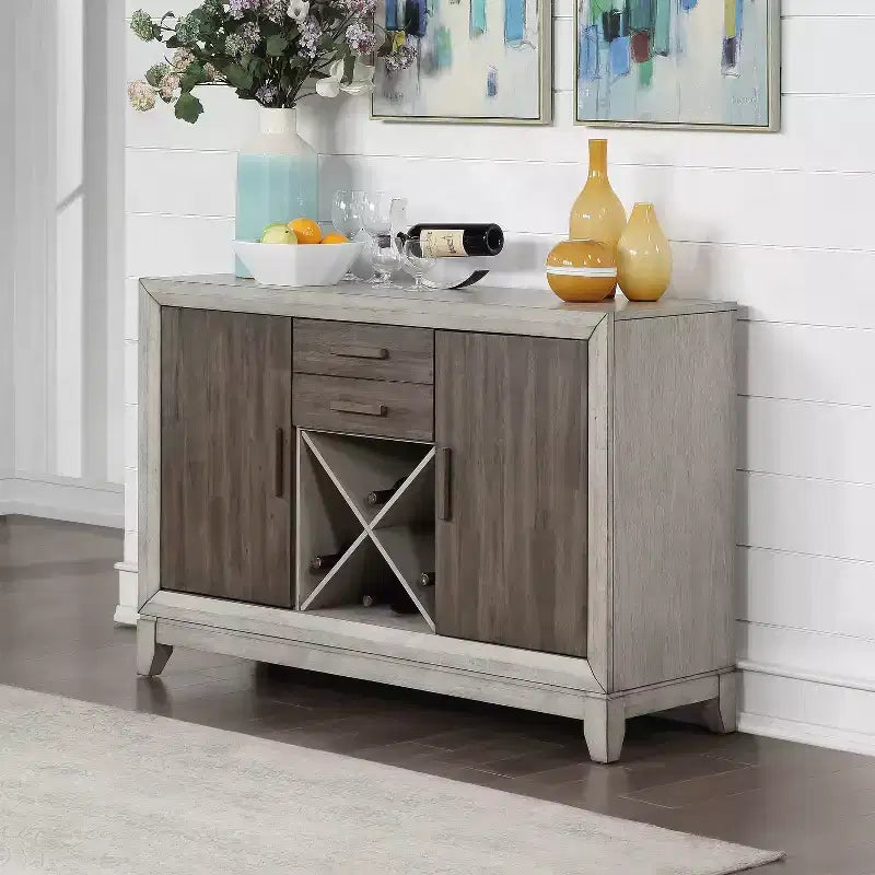 Abacus Server Alabaster/Honey - Steve Silver Co.: stile tradizionale, portabottiglie, 2 cassetti e ante