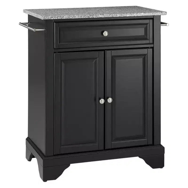 LaFayette Solid Granite Top Portable Kitchen Island - Black - Crosley: Traditional Farmhouse Storage, Hardwood Frame