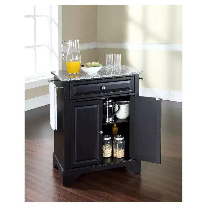 LaFayette - Isola portatile da cucina con piano in granito massiccio, colore nero - Crosley: mobile contenitore tradizionale in stile rustico, telaio in legno massello