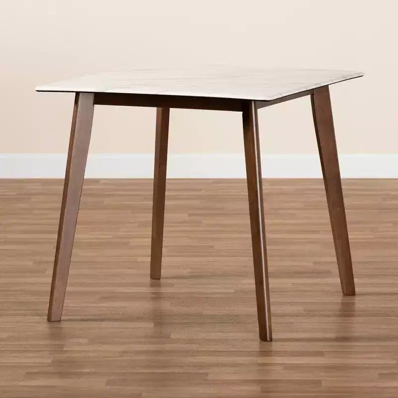 Kaylee Tavolo da pranzo in legno Bianco/Marrone - Baxton Studio: piano effetto marmo, forma quadrata, gambe a spillo