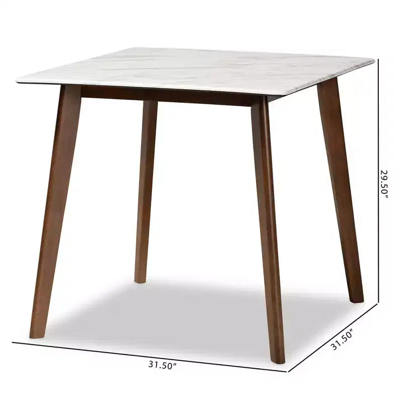 Kaylee Tavolo da pranzo in legno Bianco/Marrone - Baxton Studio: piano effetto marmo, forma quadrata, gambe a spillo