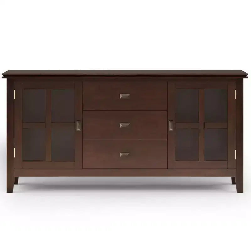 Credenza buffet grande Stratford, marrone rossiccio - WyndenHall: Legno massello, 3 cassetti, 2 armadietti