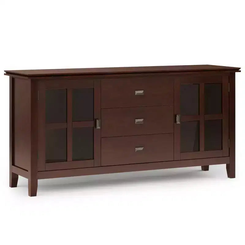 Credenza buffet grande Stratford, marrone rossiccio - WyndenHall: Legno massello, 3 cassetti, 2 armadietti