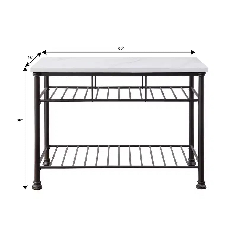 Isola da cucina Freyja da 50" con piano in pietra ricostruita bianca/finitura grigia - Acme Furniture: struttura in metallo, ripiani contenitori