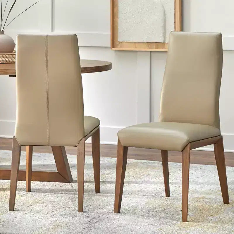 Tavolo da pranzo rotondo moderno da 5 pezzi da 150 cm con sedie da pranzo in pelle color tortora