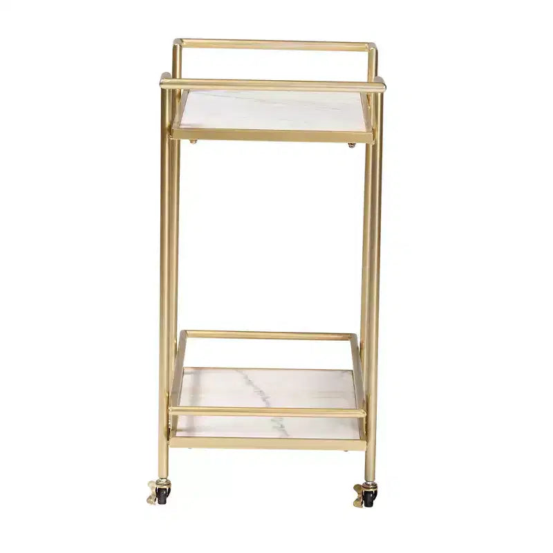 Carrello portavivande a 2 ripiani Louise in metallo e marmo oro/marmo bianco - Baxton Studio