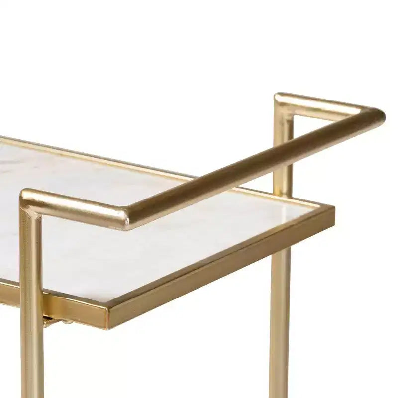 Carrello portavivande a 2 ripiani Louise in metallo e marmo oro/marmo bianco - Baxton Studio