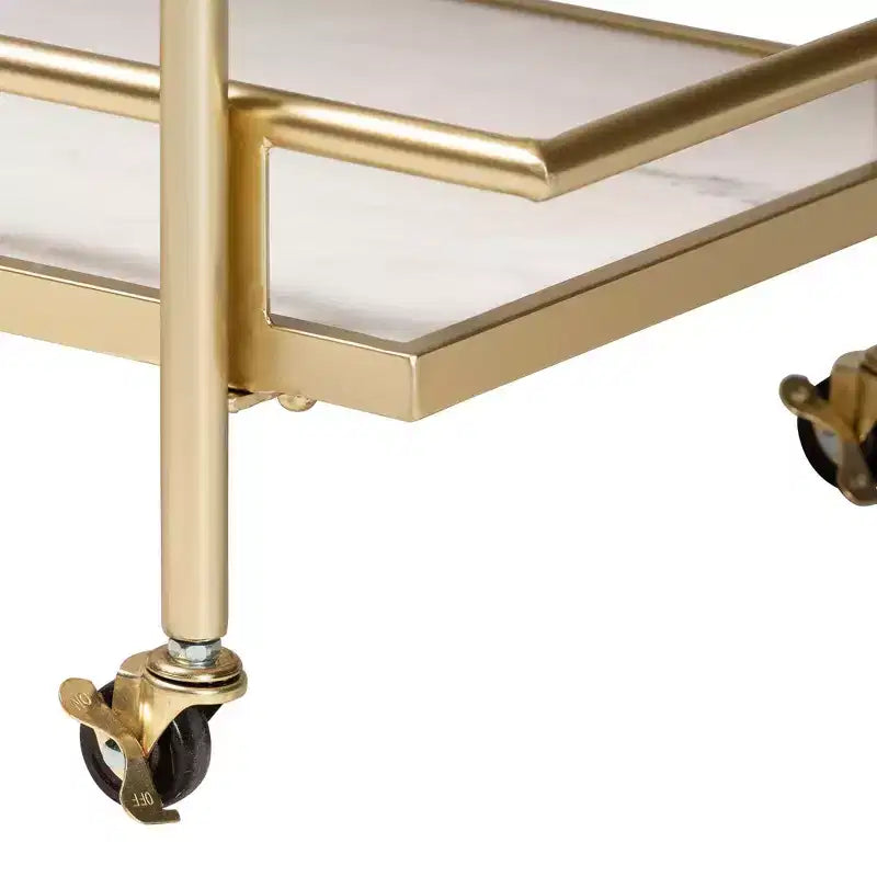 Carrello portavivande a 2 ripiani Louise in metallo e marmo oro/marmo bianco - Baxton Studio