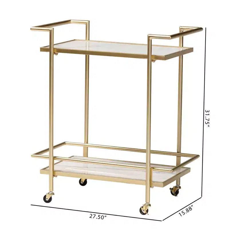 Carrello portavivande a 2 ripiani Louise in metallo e marmo oro/marmo bianco - Baxton Studio