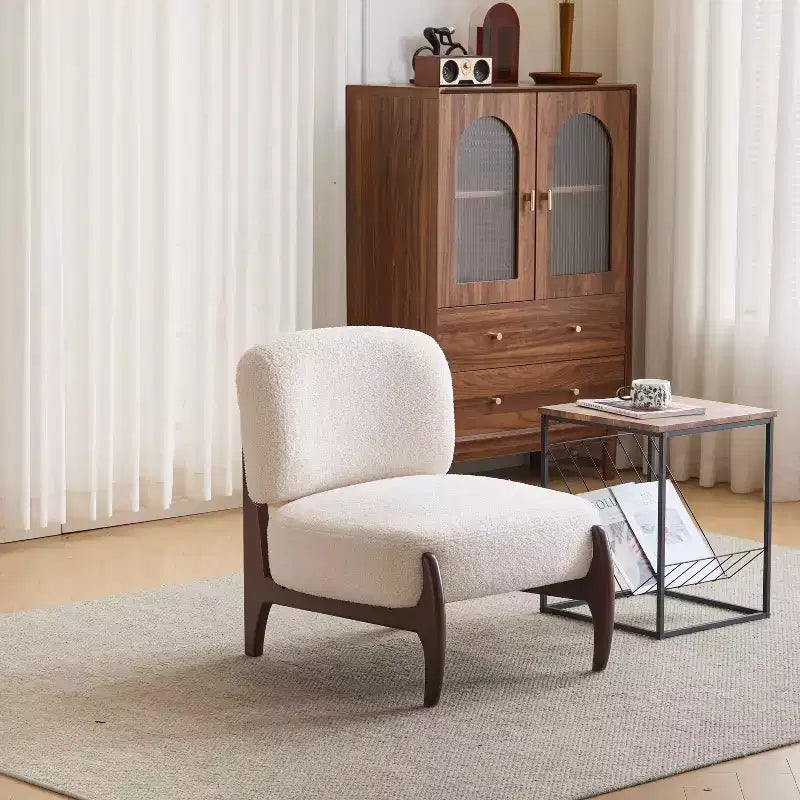 Christopher Knight Home Anna Sedia d'Appoggio Moderna in Bouclé di Legno di Gomma, Beige