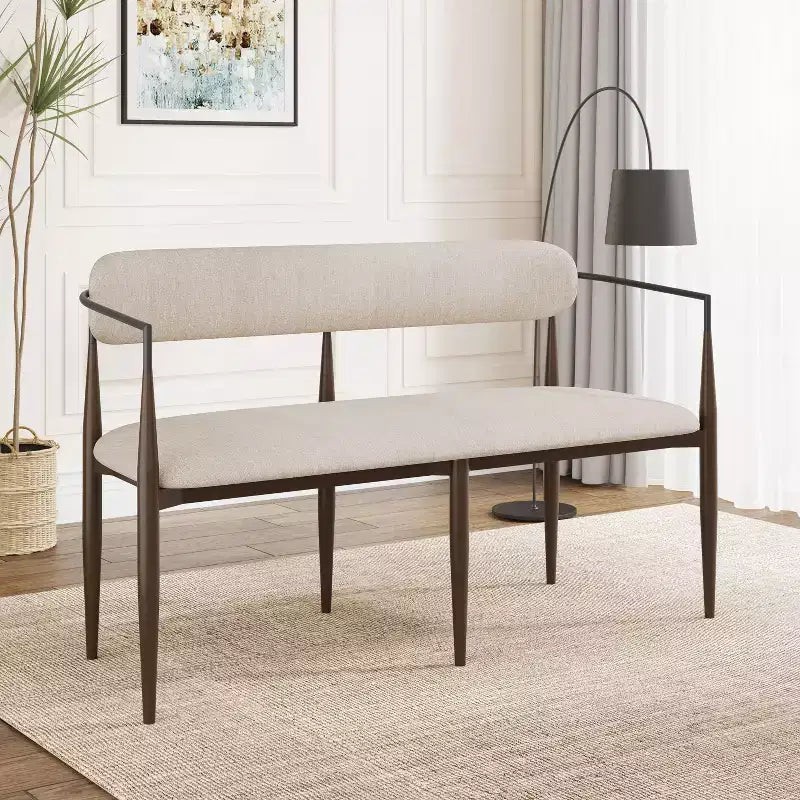 Divanetto imbottito Christopher Knight Home Piper Moderno con struttura in ferro da 140 cm con schienale curvo aperto, Caffè/Nero