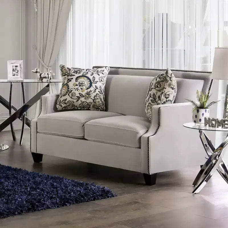 Divanetto imbottito in velluto Creation grigio chiaro/blu marino - Furniture Of America