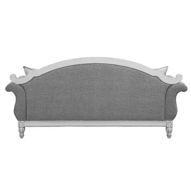 Divano Florian da 88", in tessuto grigio e finitura bianco anticato - Acme Furniture: Rivestimento in pelle, struttura in legno, include cuscino decorativo