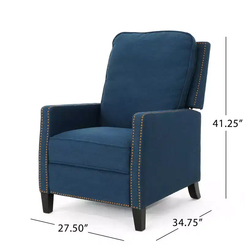 Poltrona reclinabile tradizionale in tessuto Cecelia blu navy - Christopher Knight Home: con borchie, reclinabile a spinta, per piccoli spazi